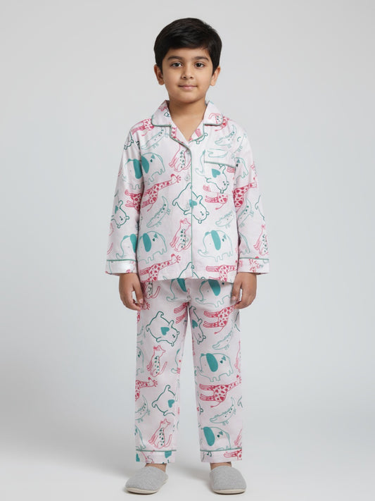 Biglilpeople Unisex Rayon Printed Full Sleeves Night Suit