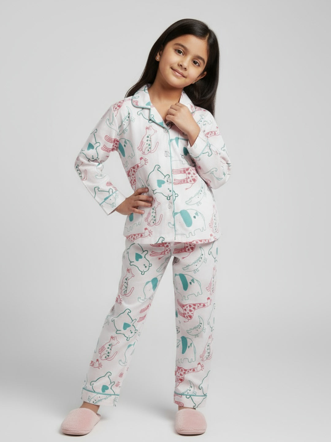 Biglilpeople Unisex Rayon Printed Full Sleeves Night Suit