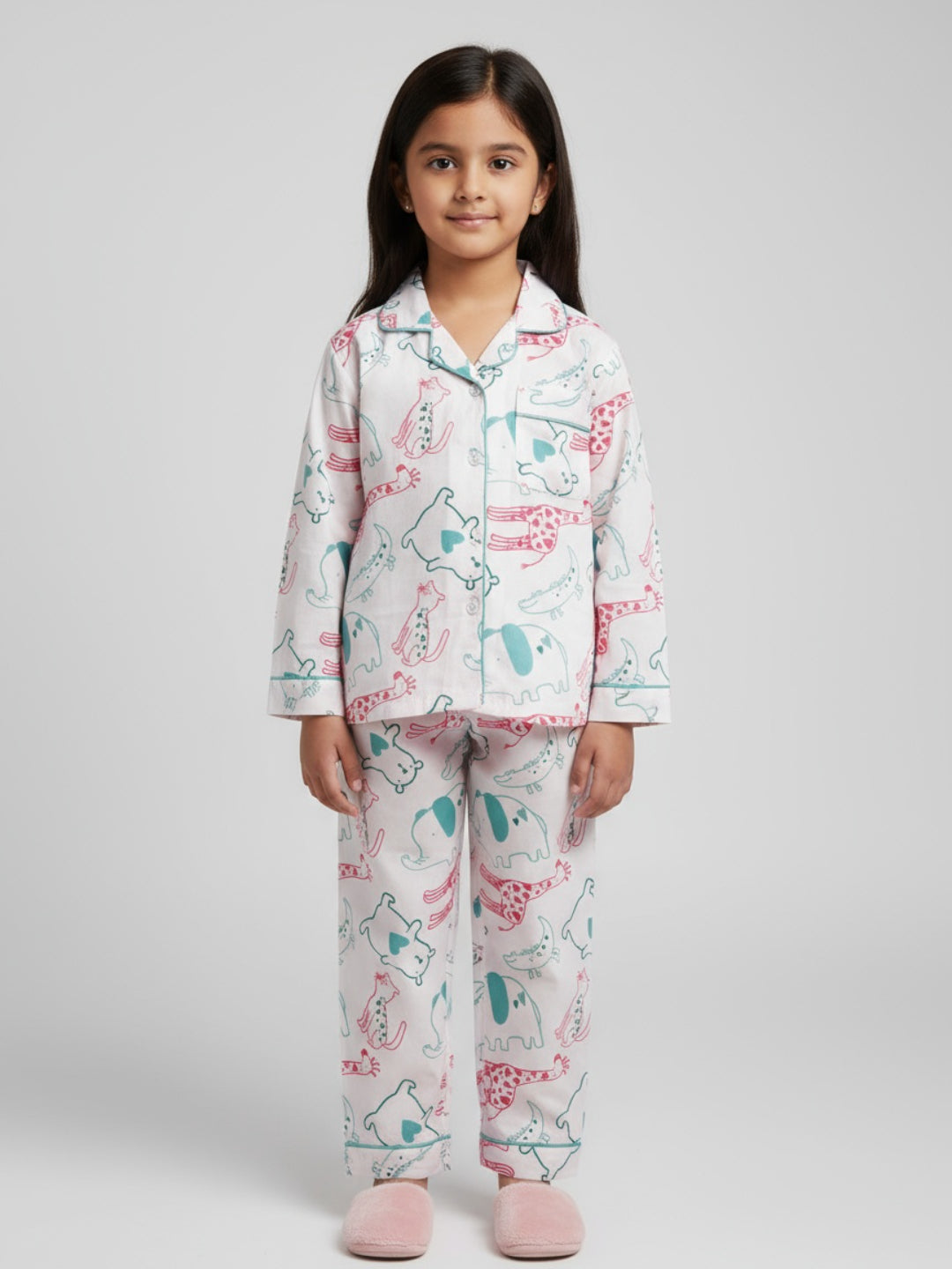 Biglilpeople Unisex Rayon Printed Full Sleeves Night Suit