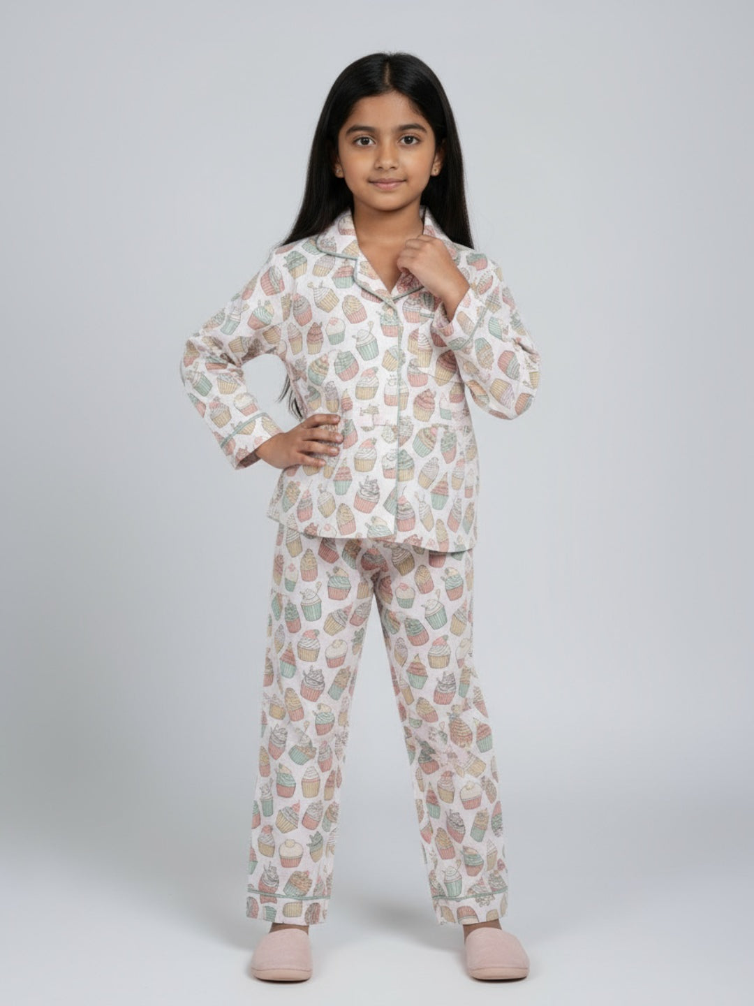 Biglilpeople Girls Rayon Printed Full Sleeves Night Suit