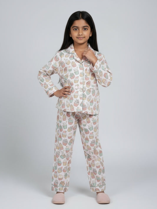 Biglilpeople Girls Rayon Printed Full Sleeves Night Suit