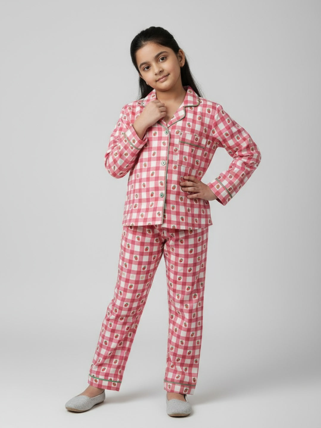 Biglilpeople Girls Rayon Printed Full Sleeves Night Suit