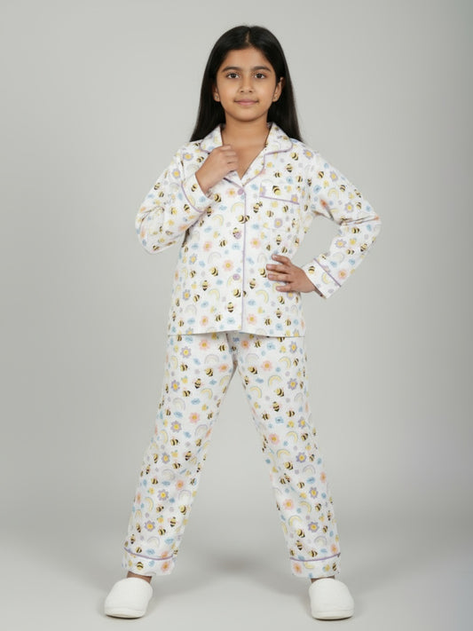 Biglilpeople Unisex Rayon Printed Full Sleeves Night Suit