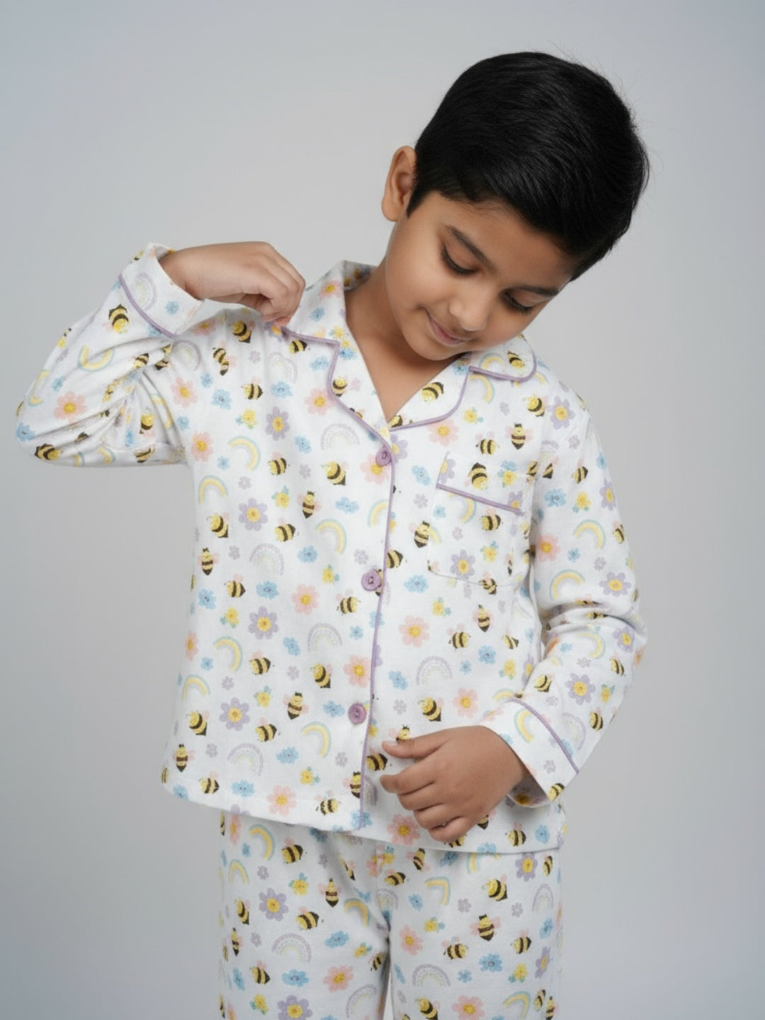 Biglilpeople Unisex Rayon Printed Full Sleeves Night Suit