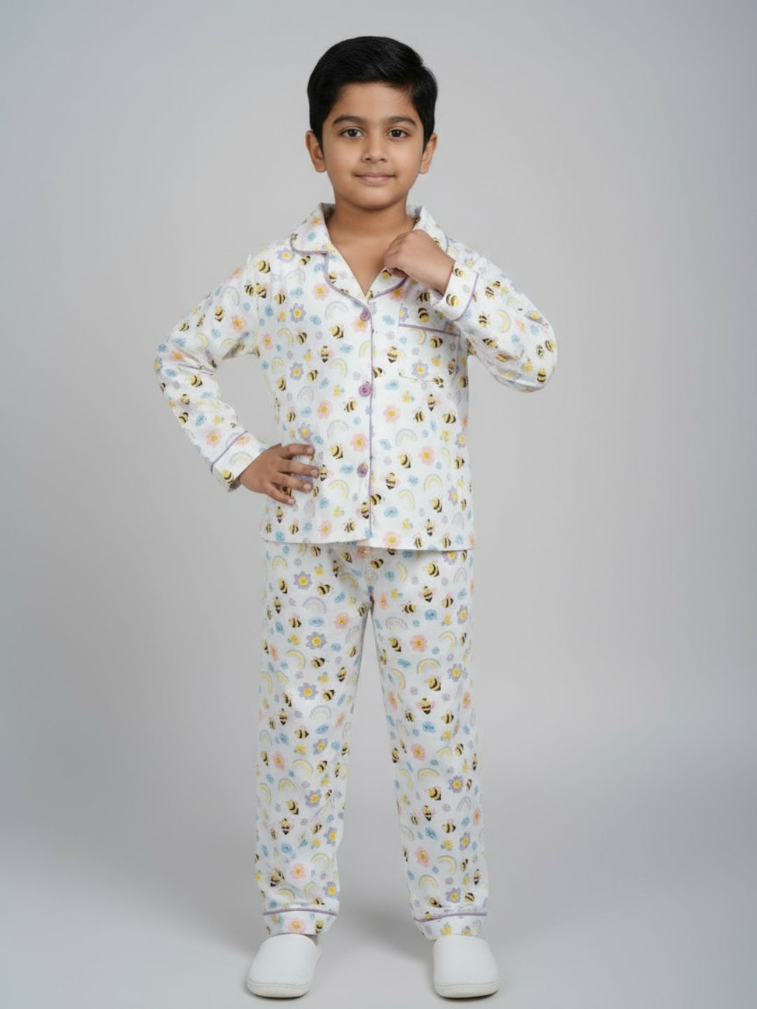 Biglilpeople Unisex Rayon Printed Full Sleeves Night Suit