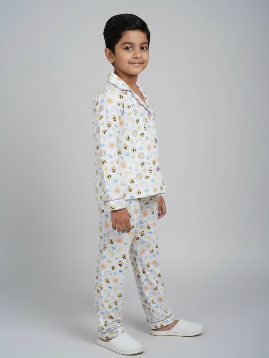 Biglilpeople Unisex Rayon Printed Full Sleeves Night Suit