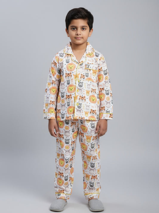 Biglilpeople Unisex Rayon Printed Full Sleeves Night Suit