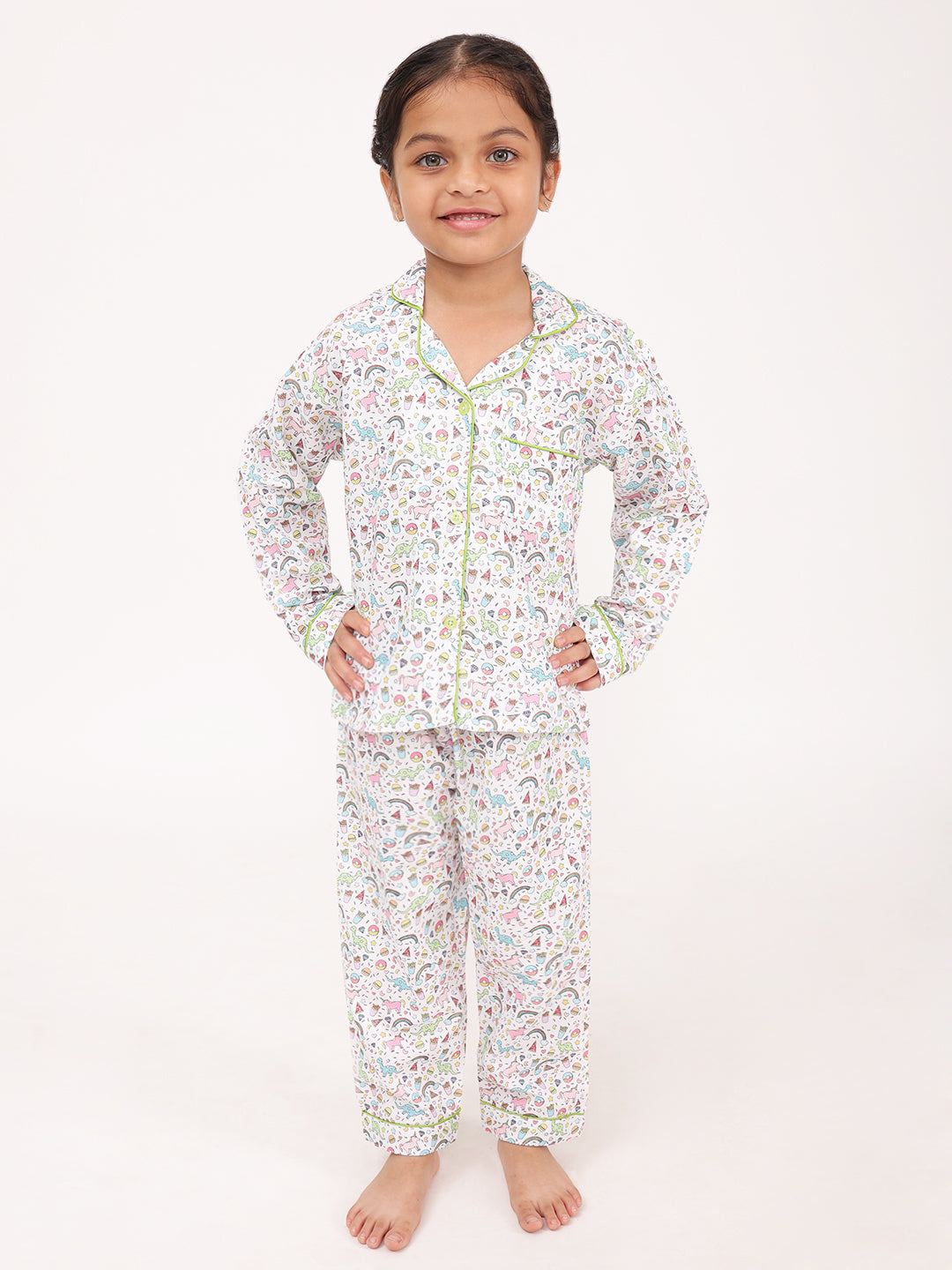 Biglilpeople Girls Rayon Printed Full Sleeves Night Suit