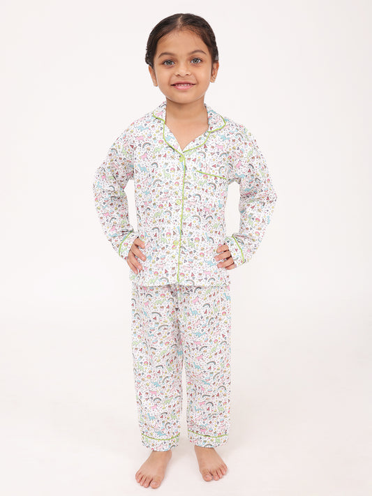 Biglilpeople Girls Rayon Printed Full Sleeves Night Suit
