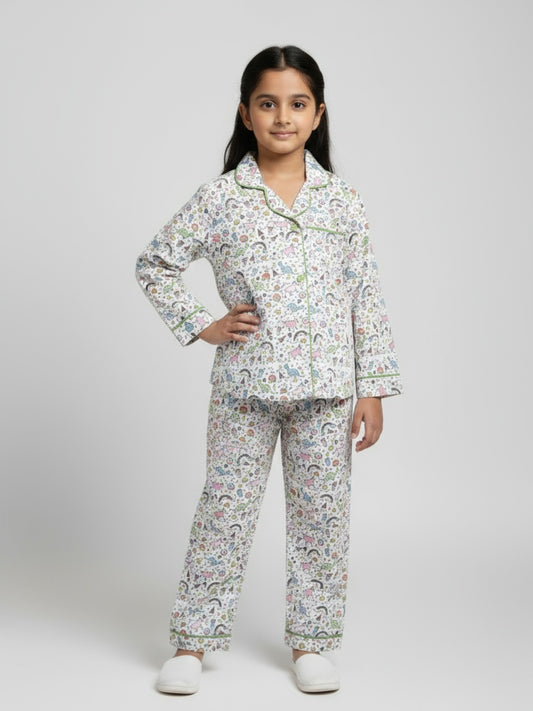 Biglilpeople Girls Rayon Printed Full Sleeves Night Suit