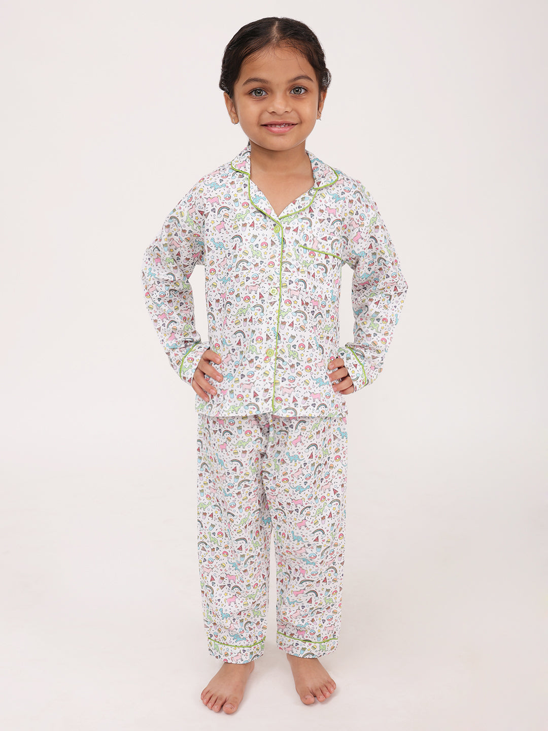 Biglilpeople Girls Rayon Printed Full Sleeves Night Suit