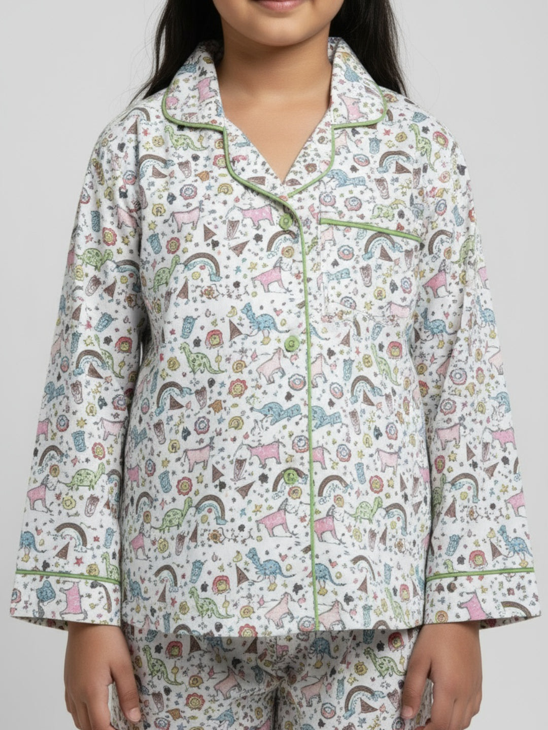 Biglilpeople Girls Rayon Printed Full Sleeves Night Suit