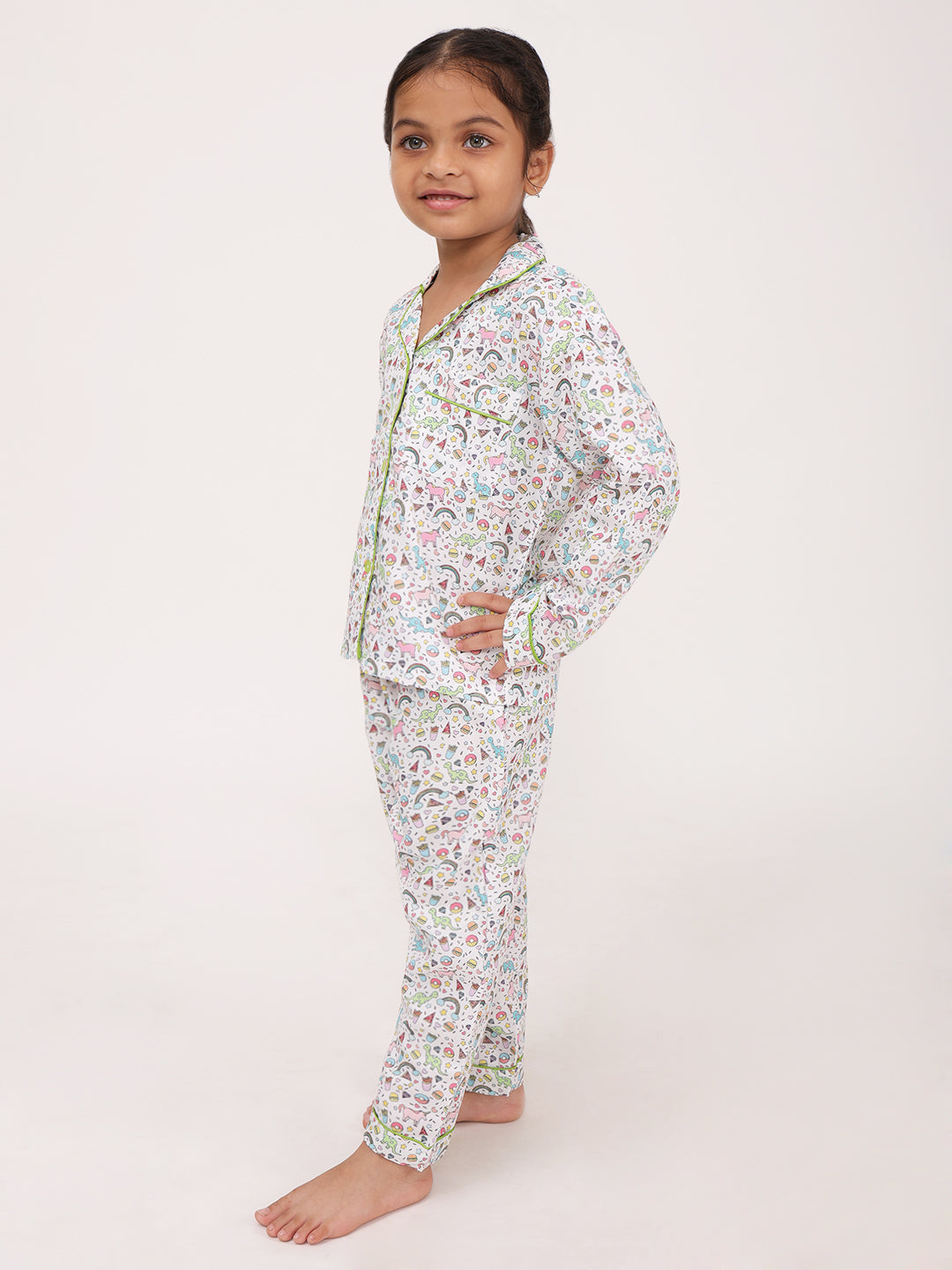 Biglilpeople Girls Rayon Printed Full Sleeves Night Suit