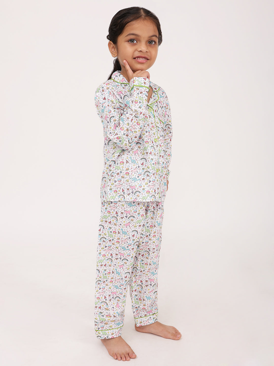 Biglilpeople Girls Rayon Printed Full Sleeves Night Suit