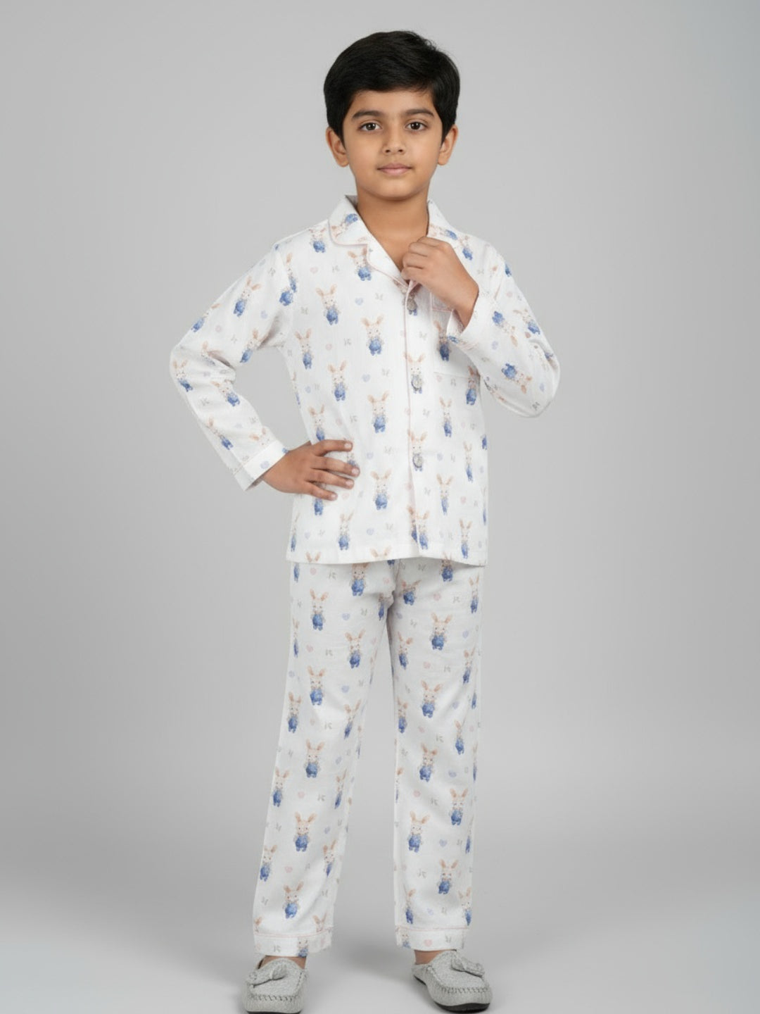 Biglilpeople Unisex Rayon Printed Full Sleeves Night Suit