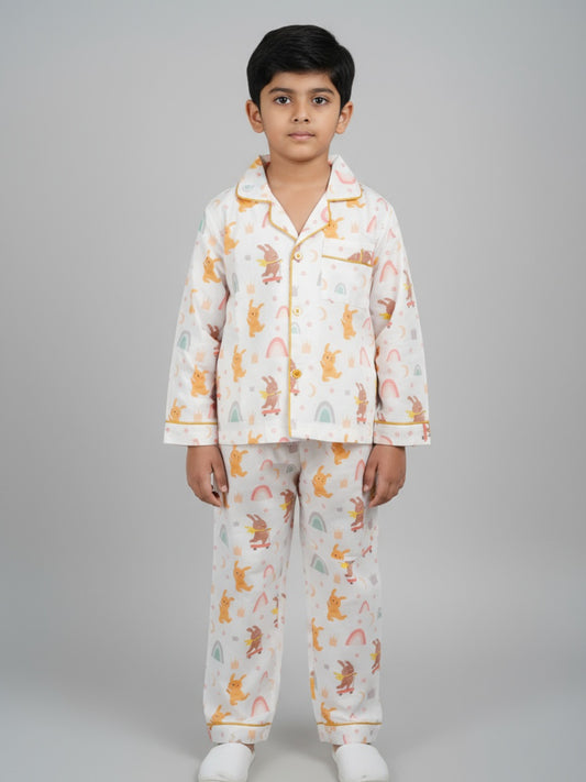 Biglilpeople Unisex Rayon Printed Full Sleeves Night Suit