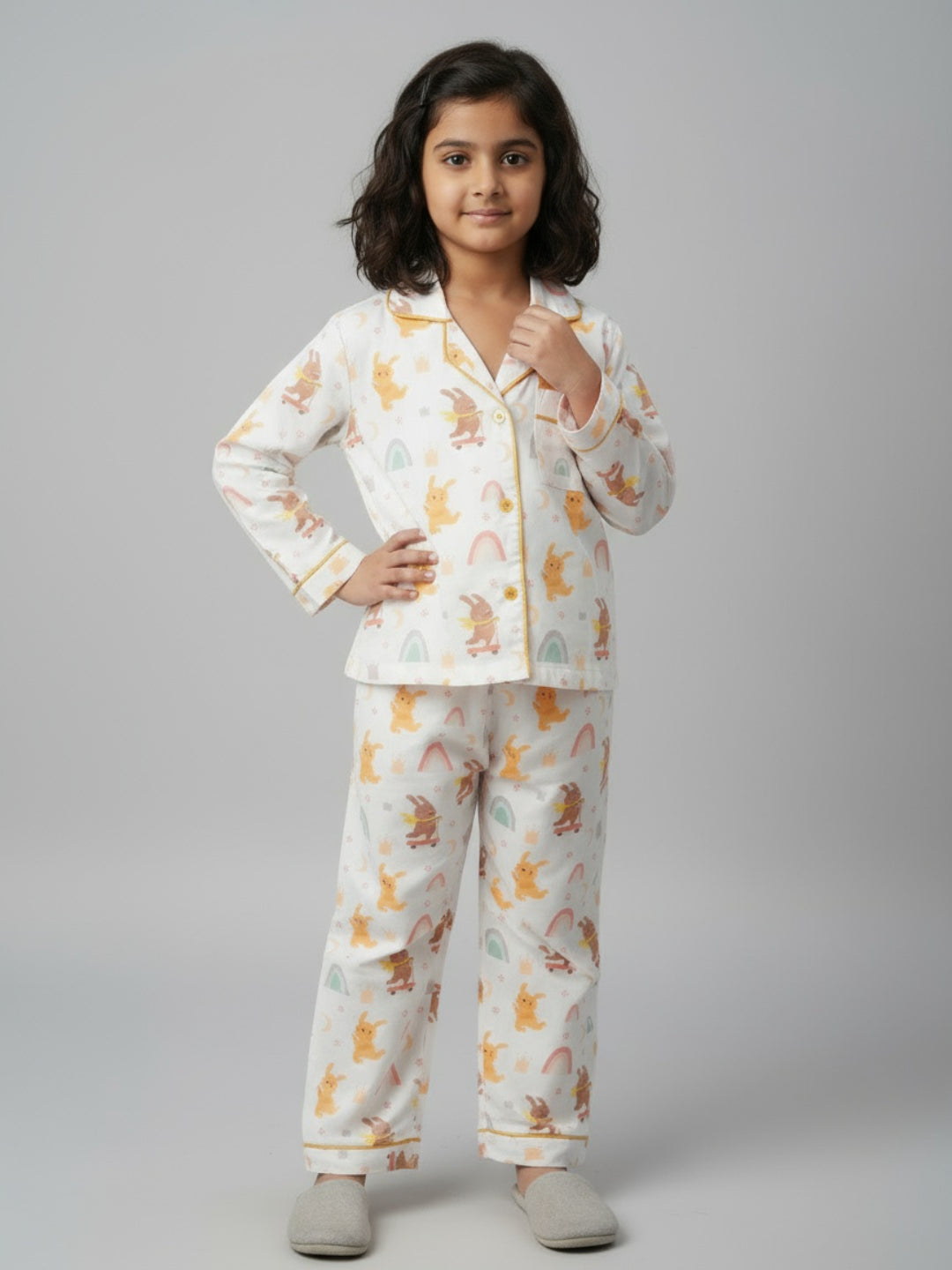 Biglilpeople Unisex Rayon Printed Full Sleeves Night Suit