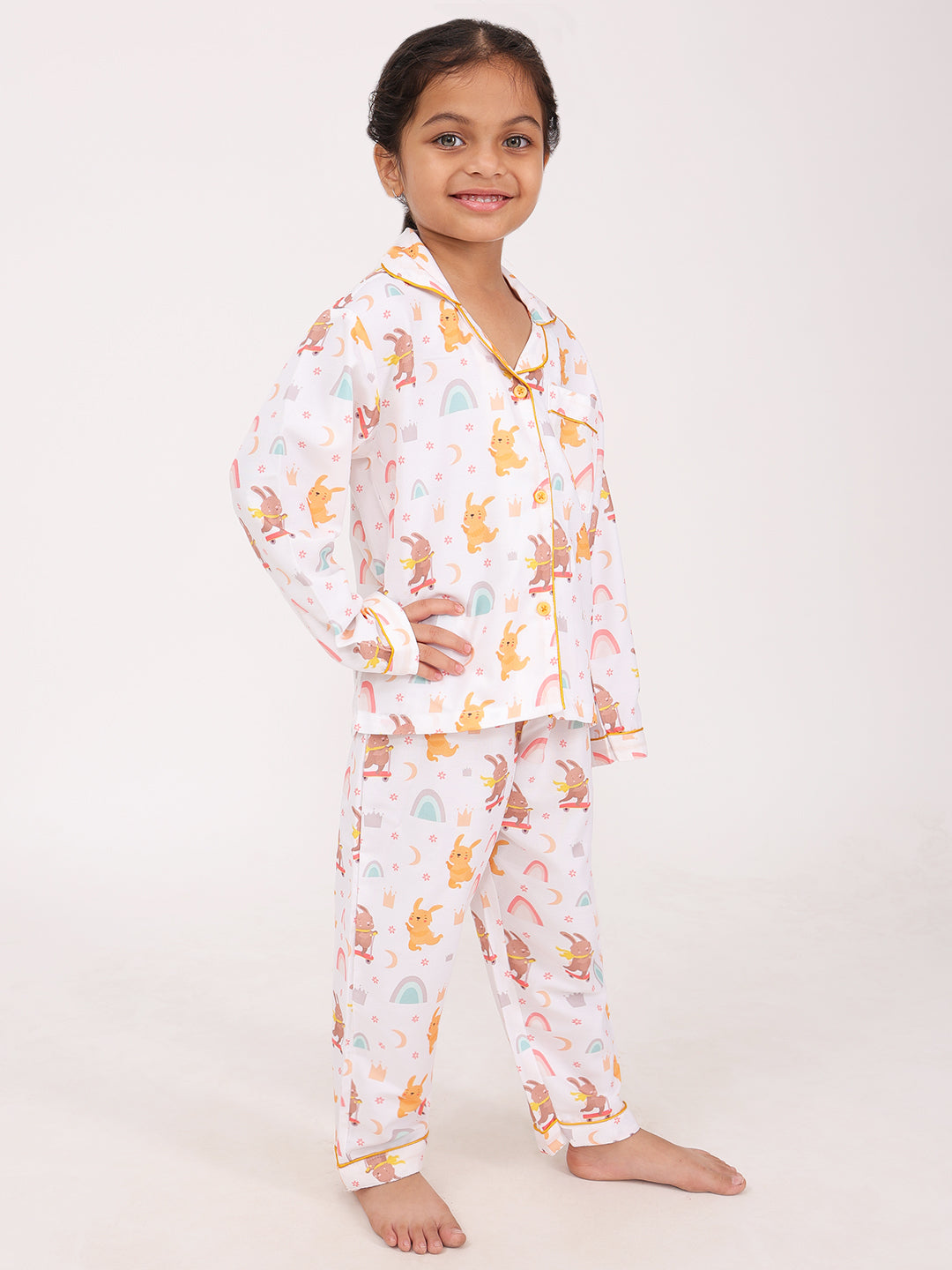 Biglilpeople Unisex Rayon Printed Full Sleeves Night Suit