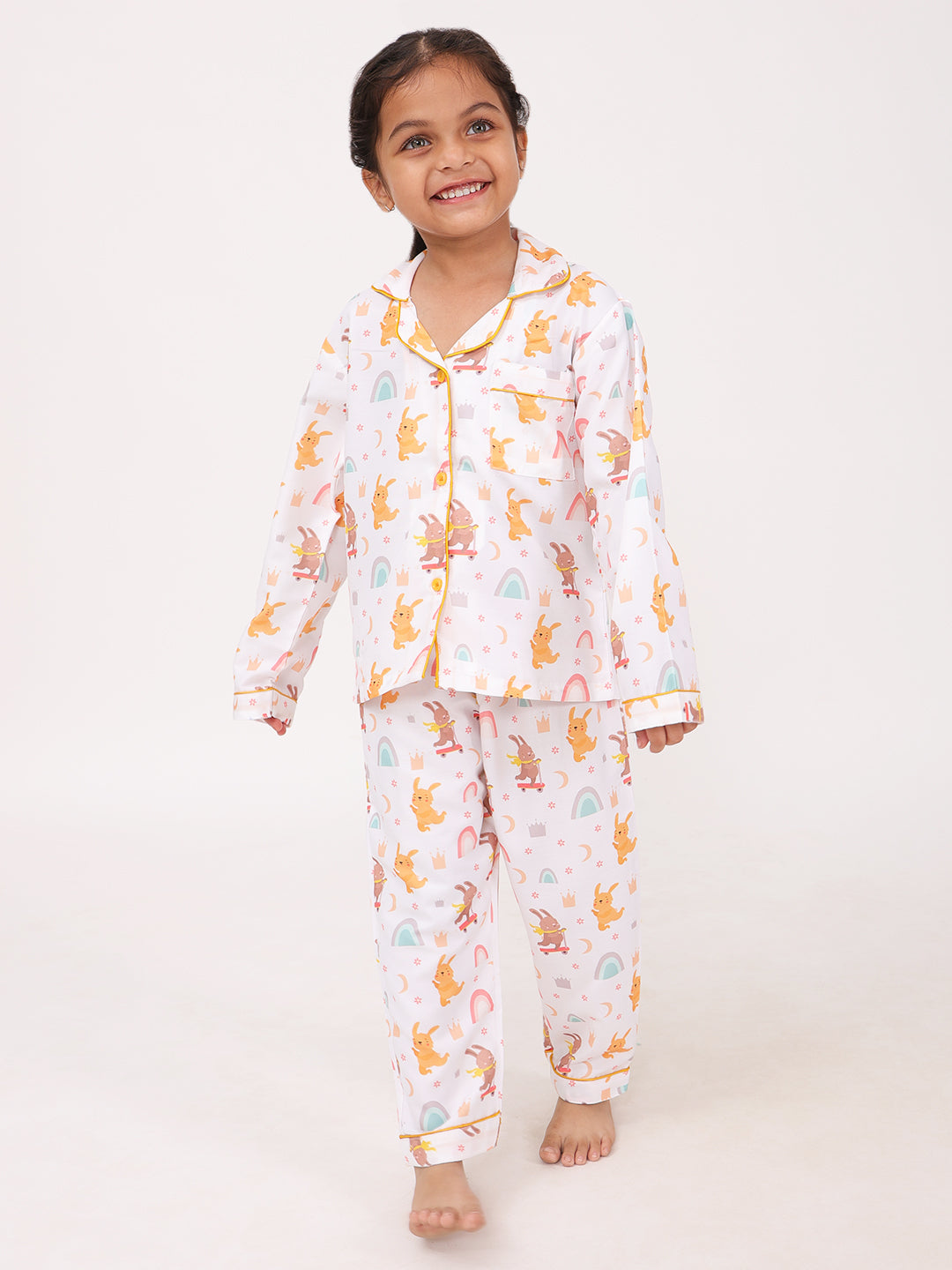 Biglilpeople Unisex Rayon Printed Full Sleeves Night Suit