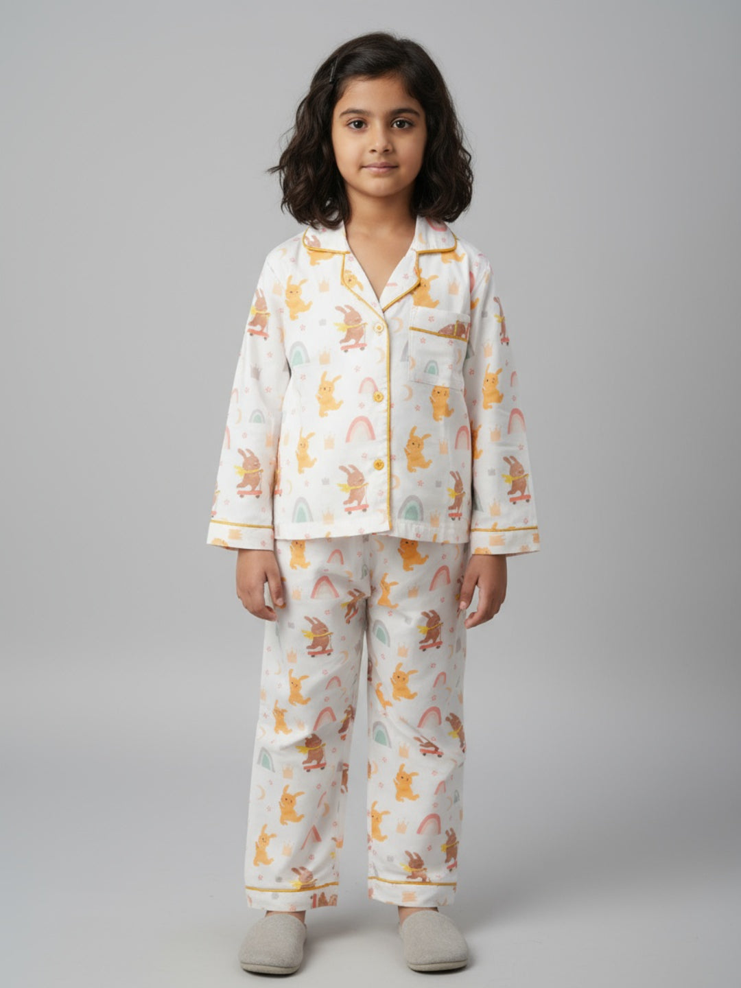 Biglilpeople Unisex Rayon Printed Full Sleeves Night Suit