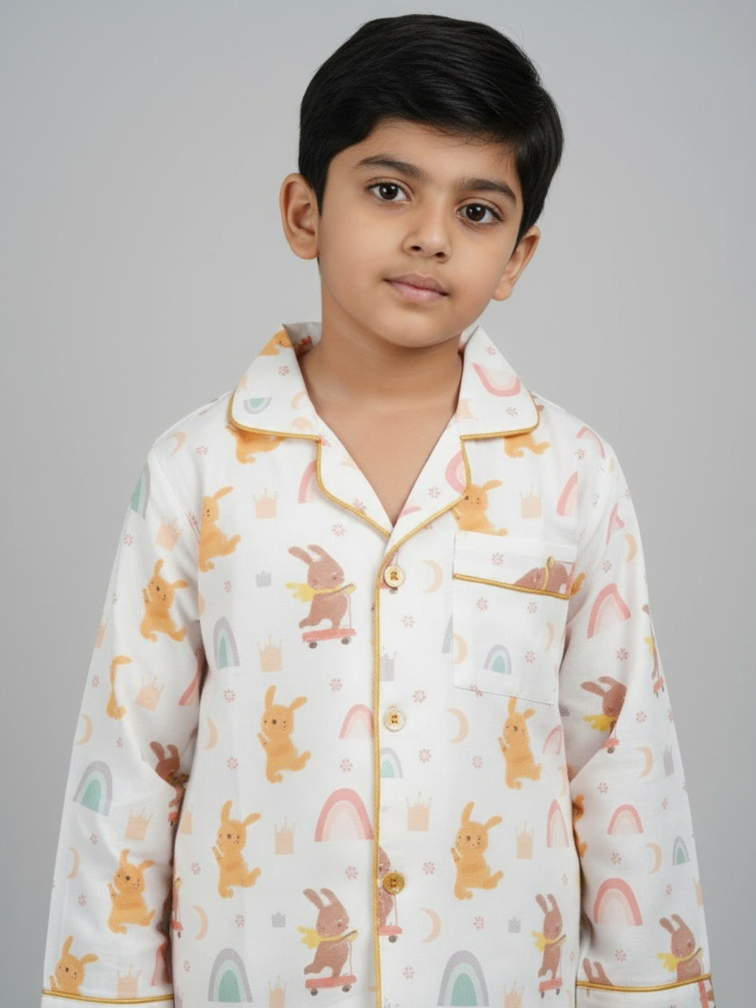 Biglilpeople Unisex Rayon Printed Full Sleeves Night Suit