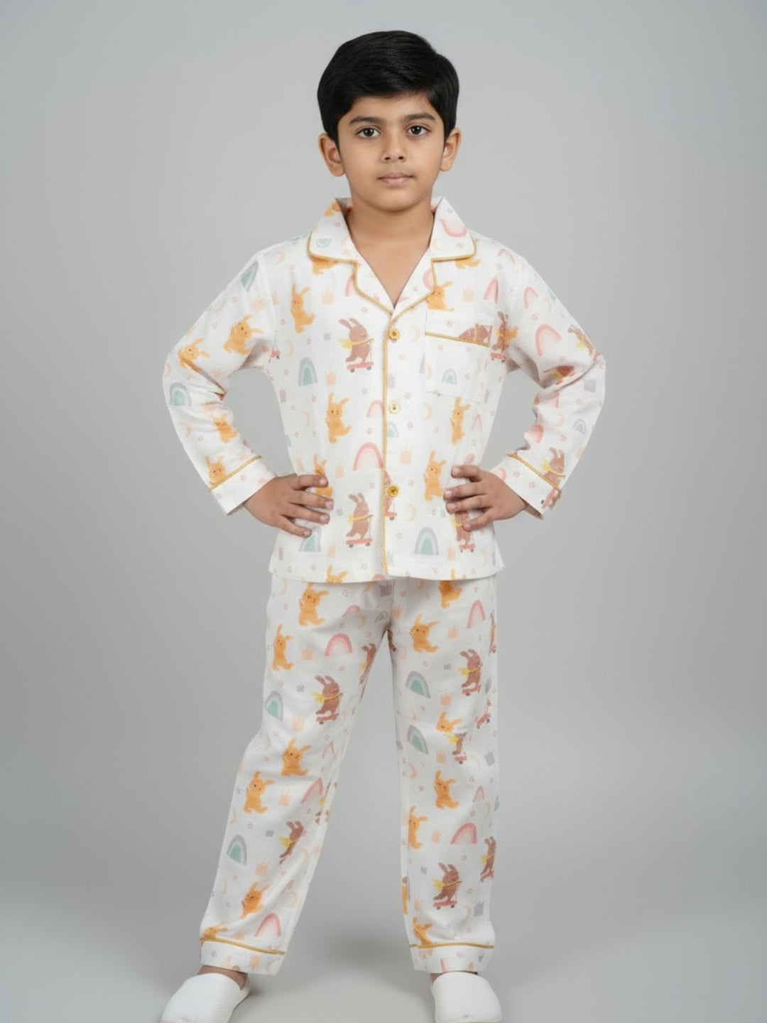 Biglilpeople Unisex Rayon Printed Full Sleeves Night Suit