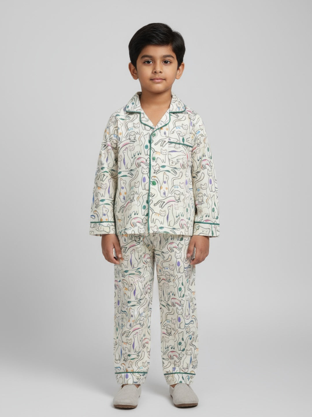 Biglilpeople Unisex Rayon Printed Full Sleeves Night Suit