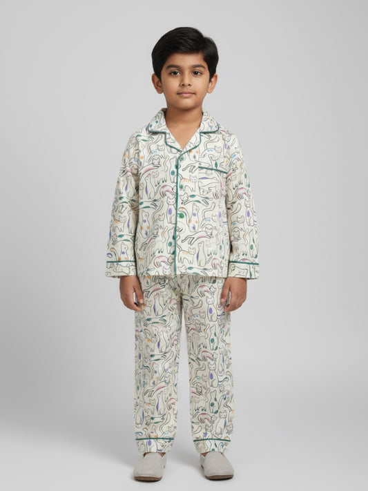 Biglilpeople Unisex Rayon Printed Full Sleeves Night Suit