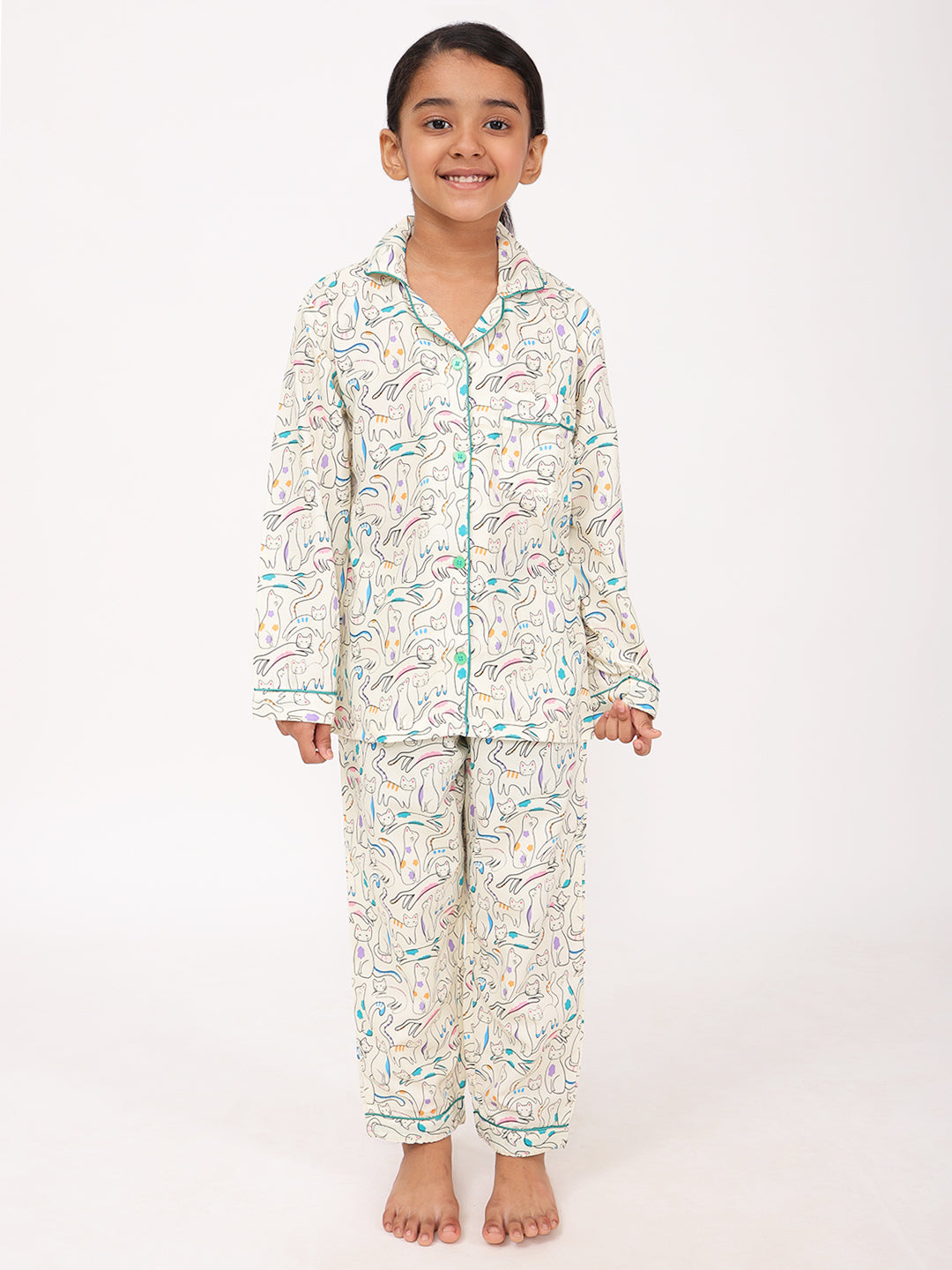Biglilpeople Unisex Rayon Printed Full Sleeves Night Suit