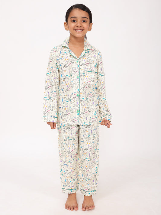 Biglilpeople Unisex Rayon Printed Full Sleeves Night Suit