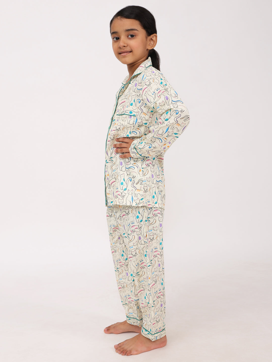 Biglilpeople Unisex Rayon Printed Full Sleeves Night Suit