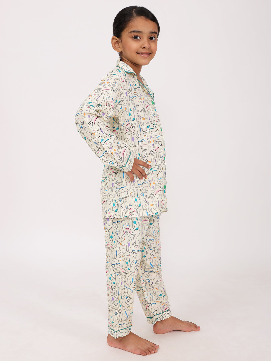 Biglilpeople Unisex Rayon Printed Full Sleeves Night Suit