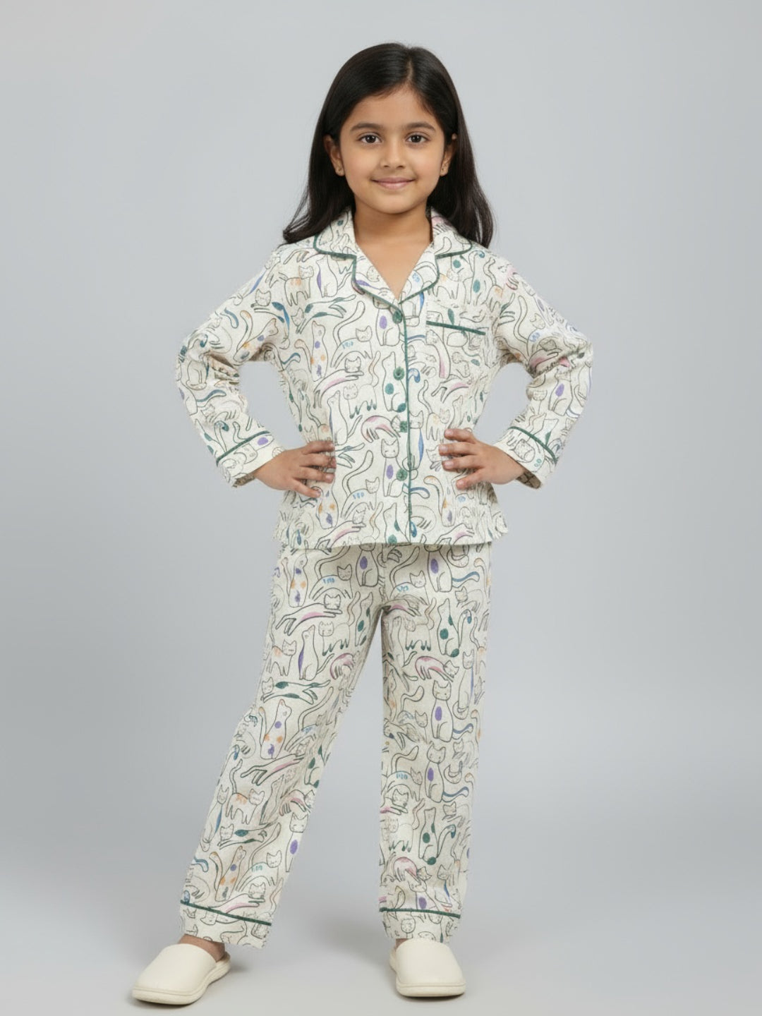 Biglilpeople Unisex Rayon Printed Full Sleeves Night Suit