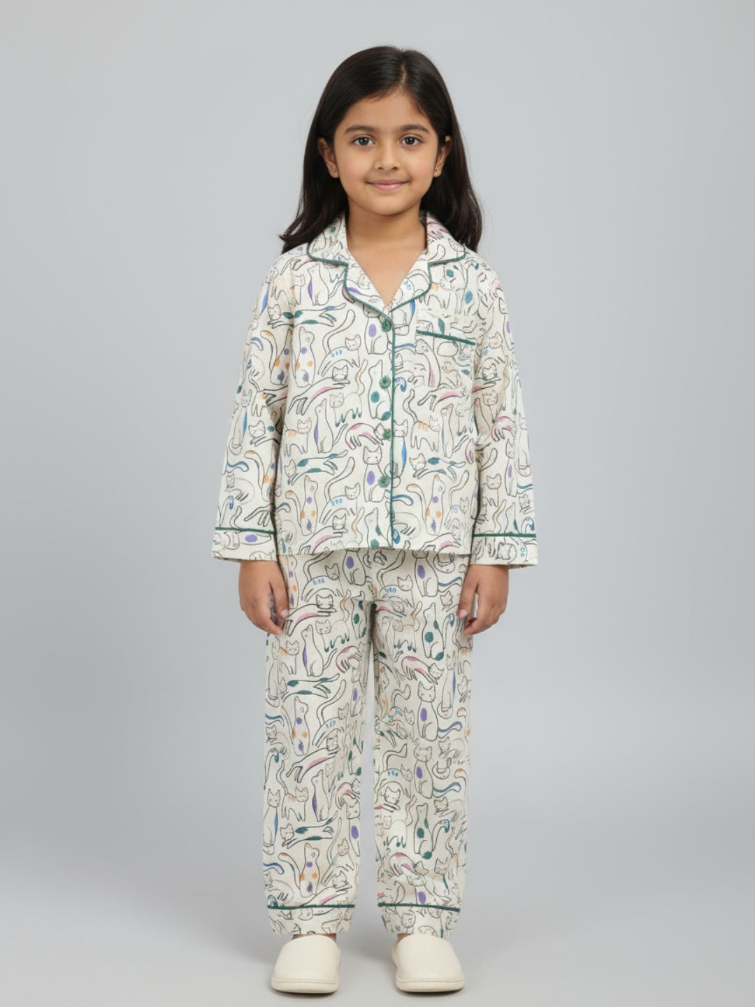 Biglilpeople Unisex Rayon Printed Full Sleeves Night Suit