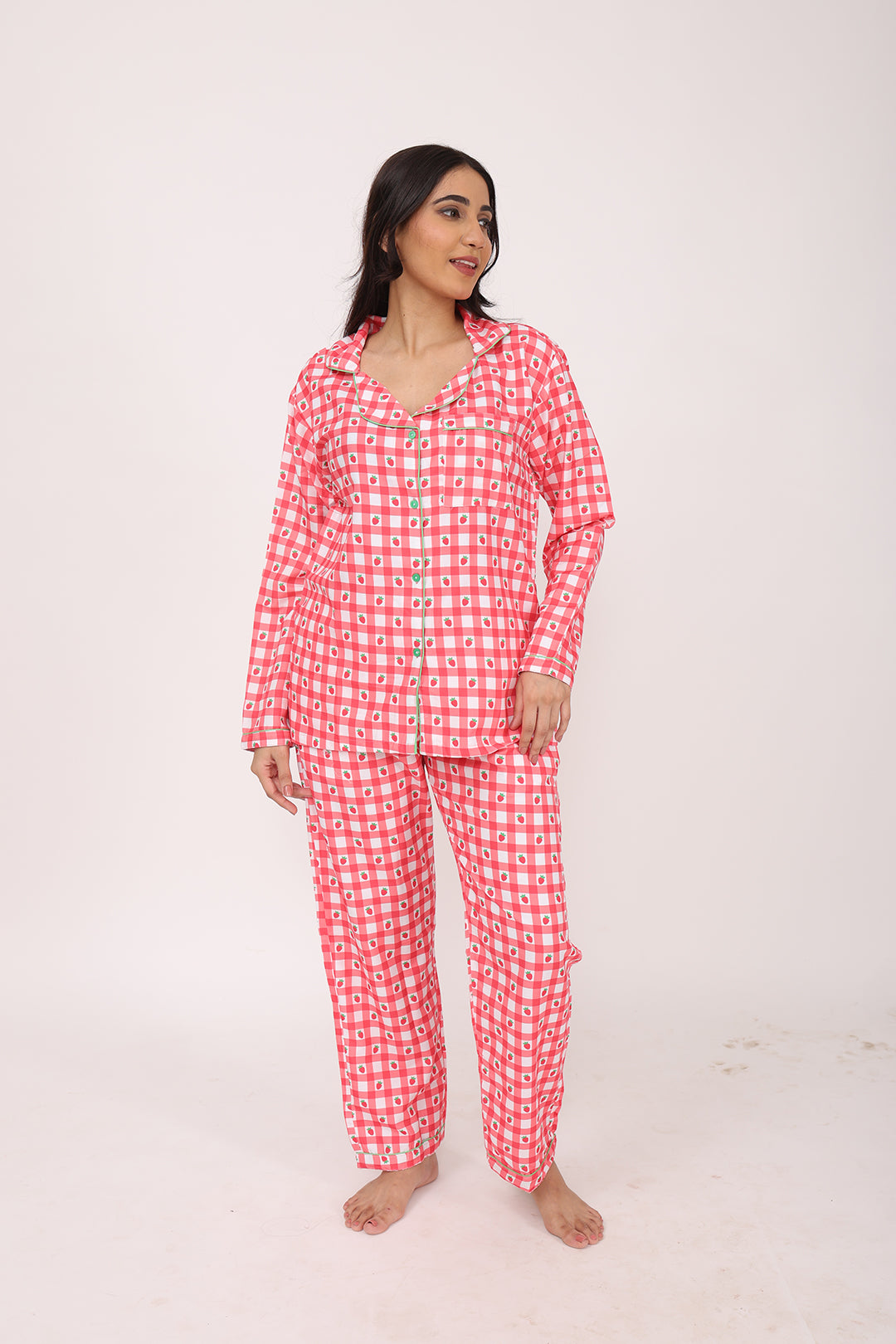 Biglilpeople Women's Checked Long Sleeves Shirt & Pyjama Set