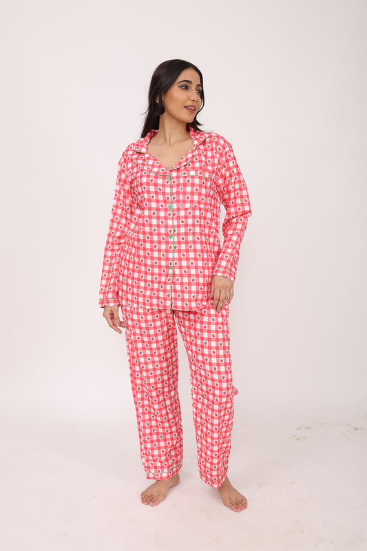 Biglilpeople Women's Checked Long Sleeves Shirt & Pyjama Set