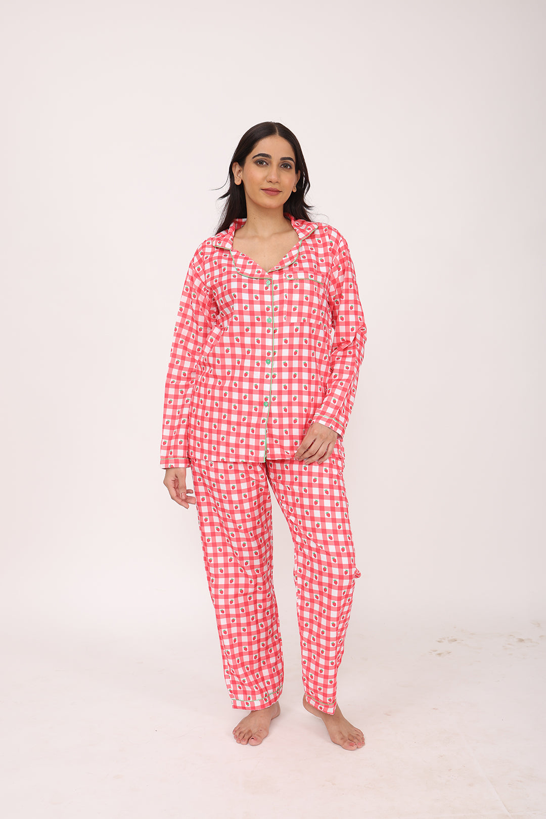 Biglilpeople Women's Checked Long Sleeves Shirt & Pyjama Set