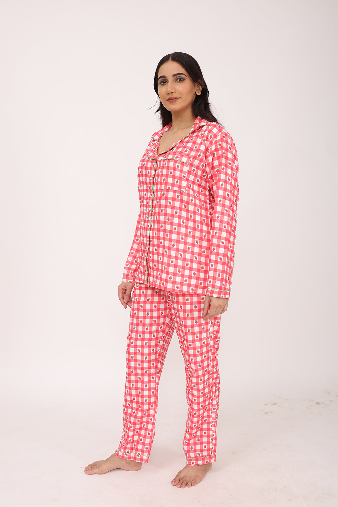 Biglilpeople Women's Checked Long Sleeves Shirt & Pyjama Set