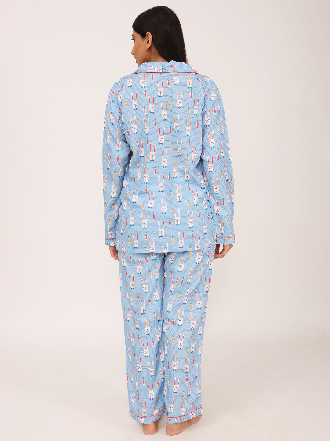 Biglilpeople Women's Rabbit & Carrot Motif Print Long Sleeves Shirt & Pyjama Set