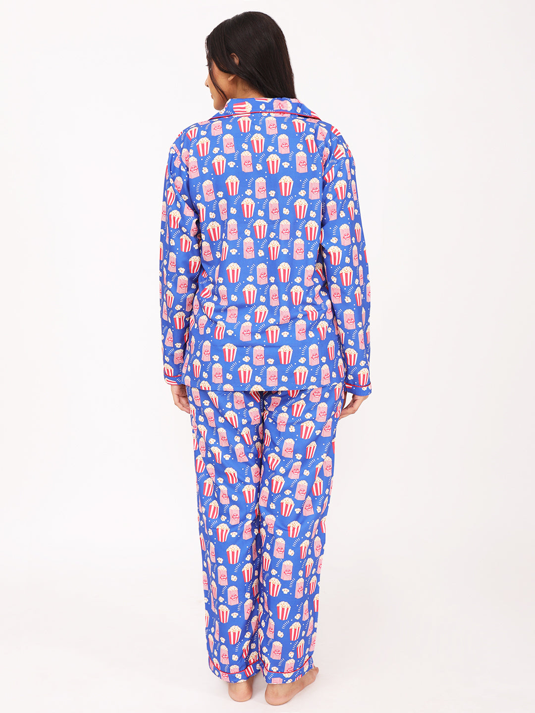 Biglilpeople Women's Popcorn Print Long Sleeves Shirt & Pyjama Set