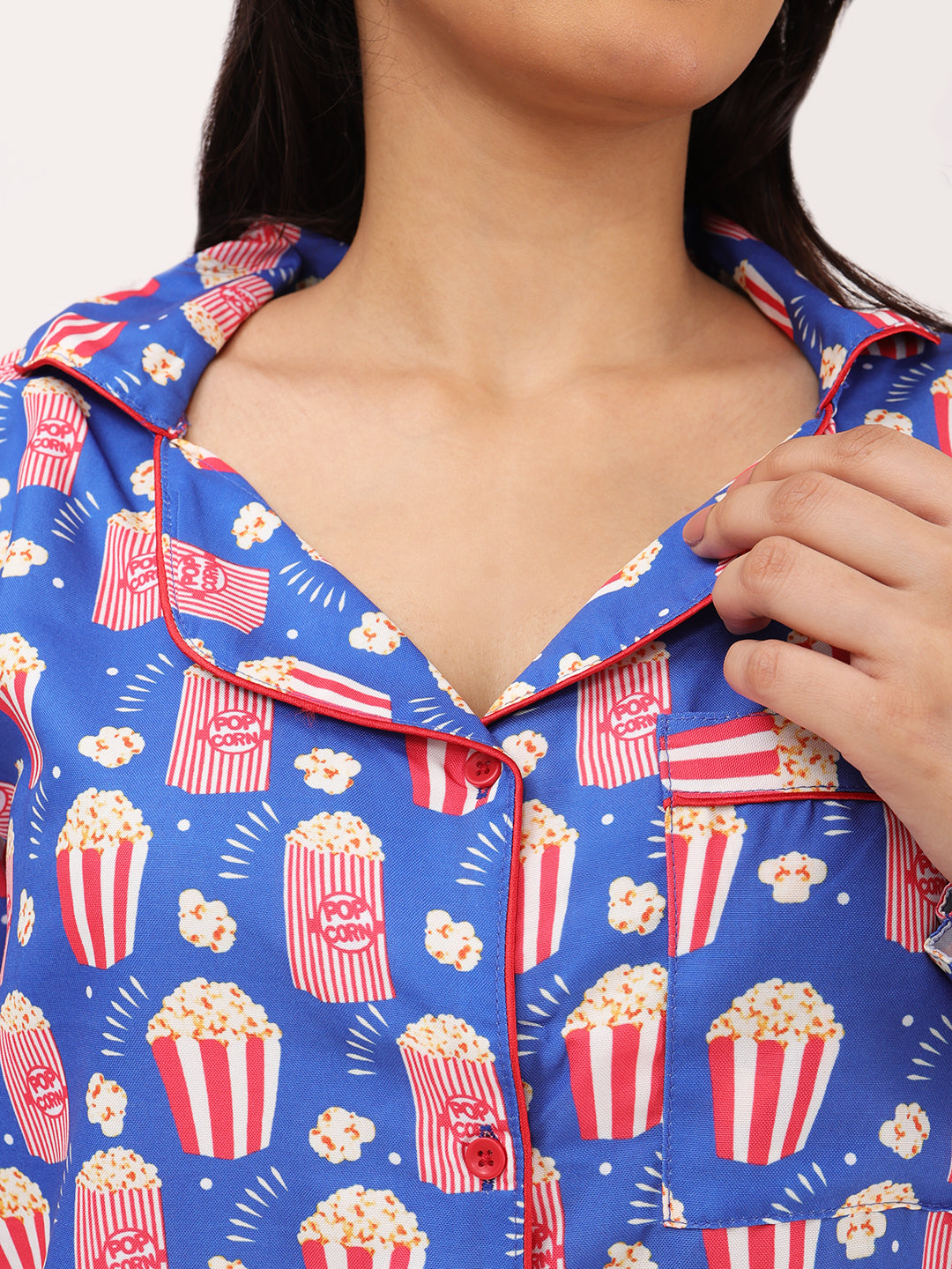 Biglilpeople Women's Popcorn Print Long Sleeves Shirt & Pyjama Set