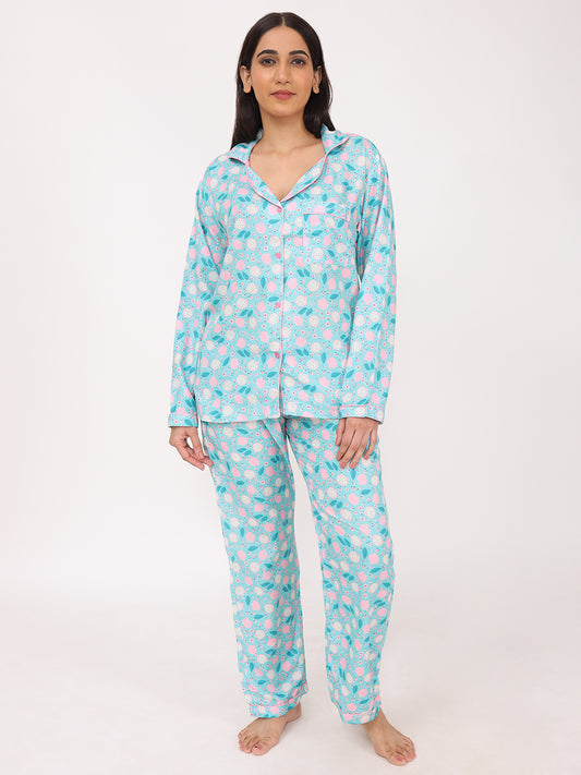 Biglilpeople Women's Floral Print Long Sleeves Shirt & Pyjama Set