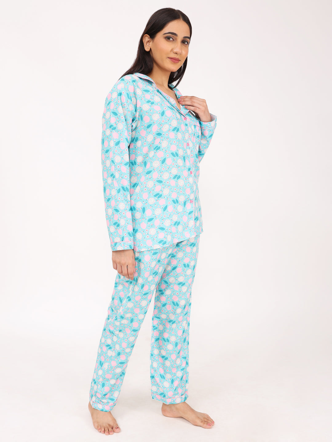 Conjunto de camisa y pijama de manga larga con estampado floral para mujer Biglilpeople