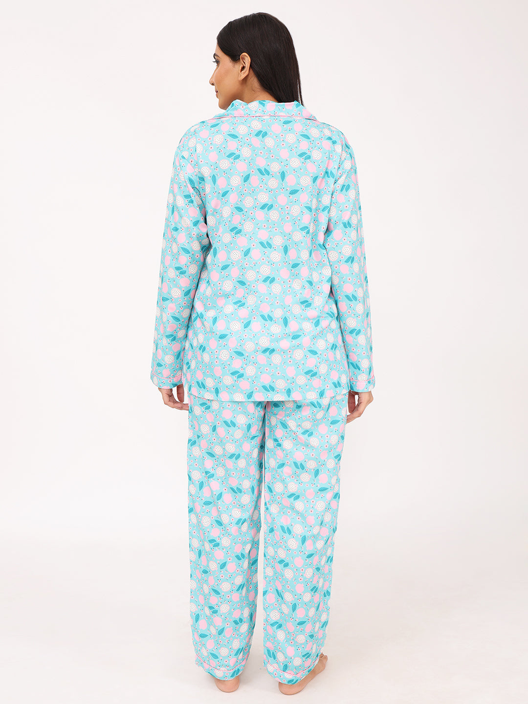 Conjunto de camisa y pijama de manga larga con estampado floral para mujer Biglilpeople