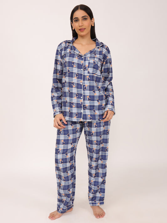 Biglilpeople Women's Checked Long Sleeves Shirt & Pyjama Set