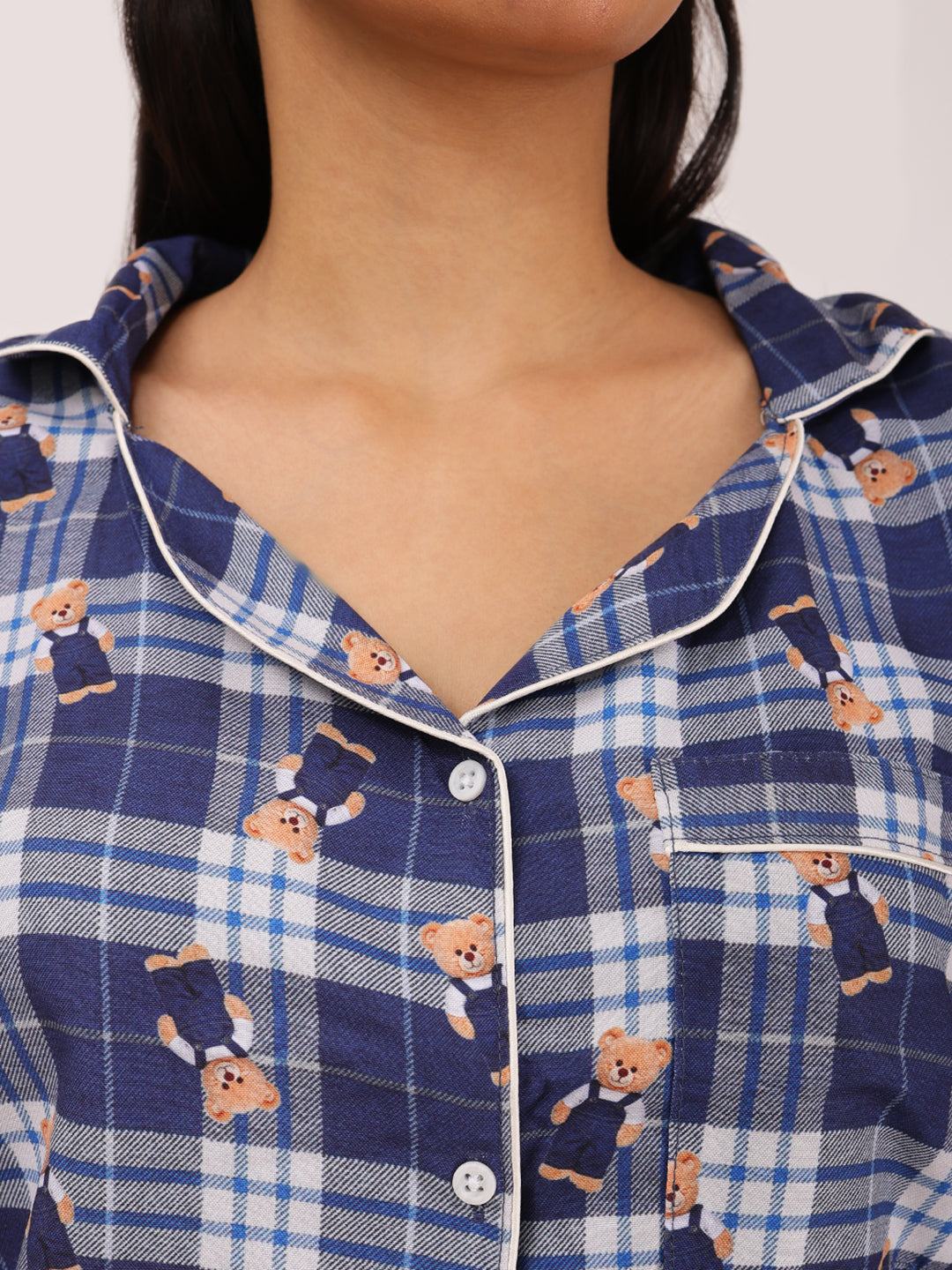 Conjunto de pijama de camisa de manga larga a cuadros para mujer Biglilpeople