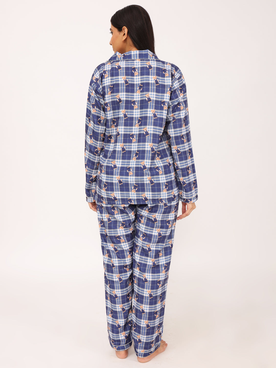 Conjunto de pijama de camisa de manga larga a cuadros para mujer Biglilpeople