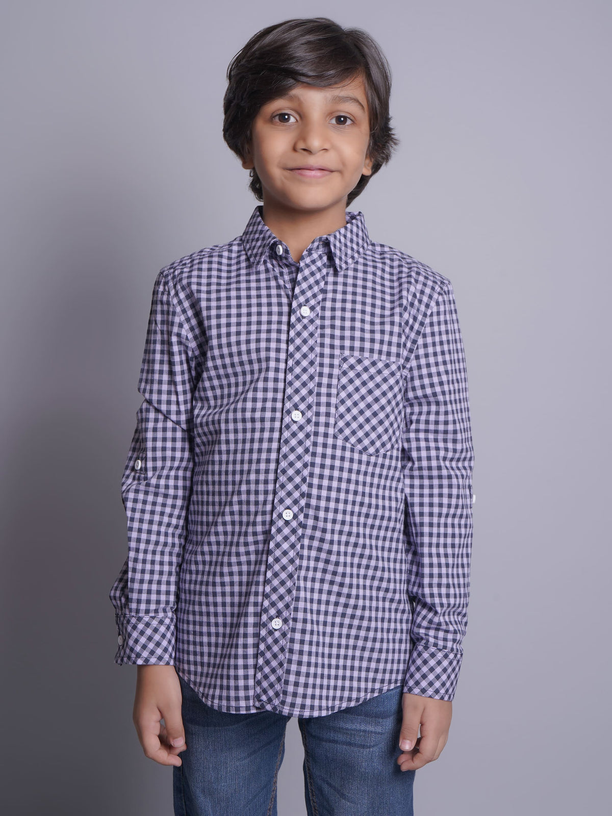 Camisa informal de manga larga a cuadros azules