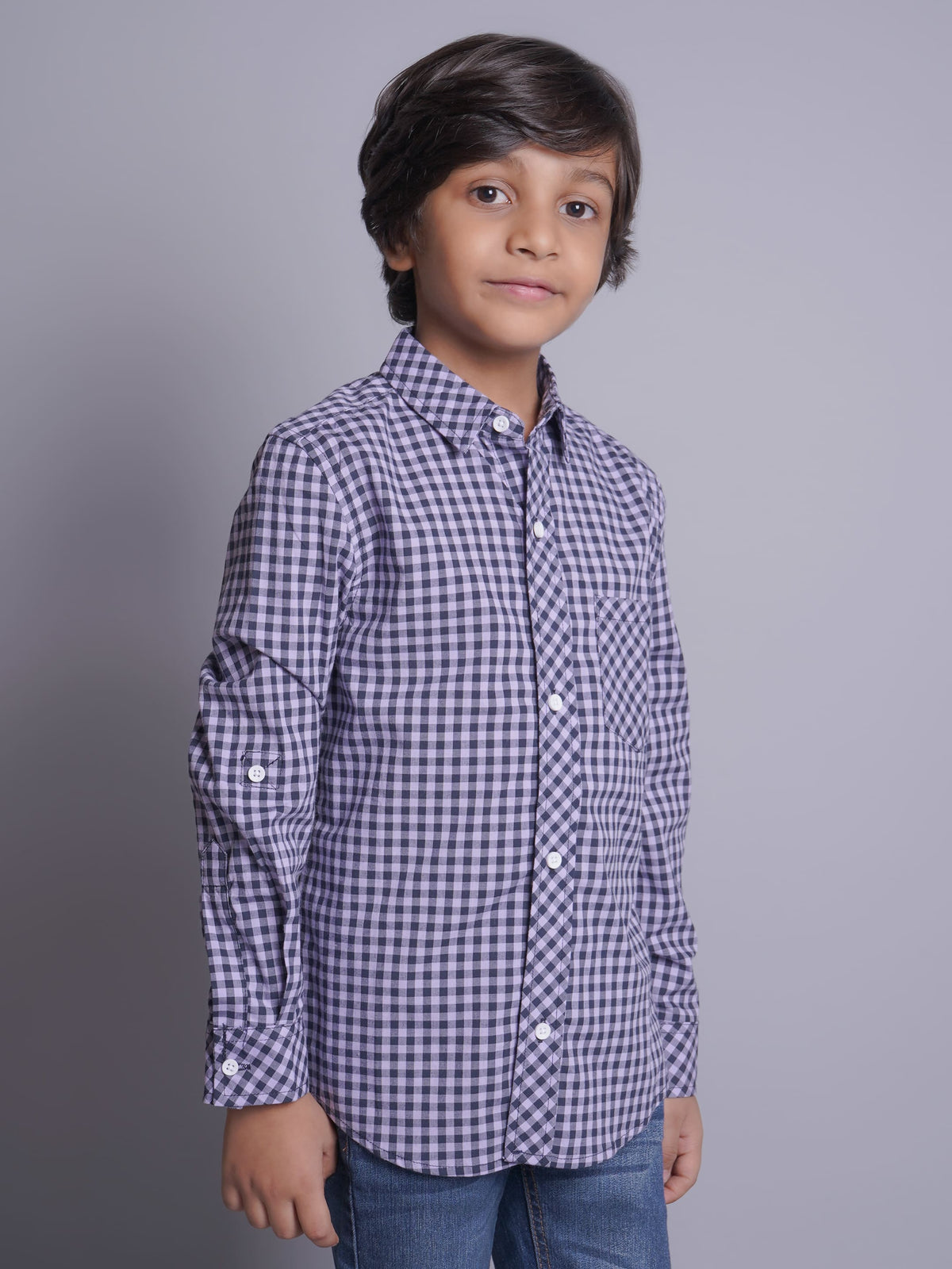 Camisa informal de manga larga a cuadros azules