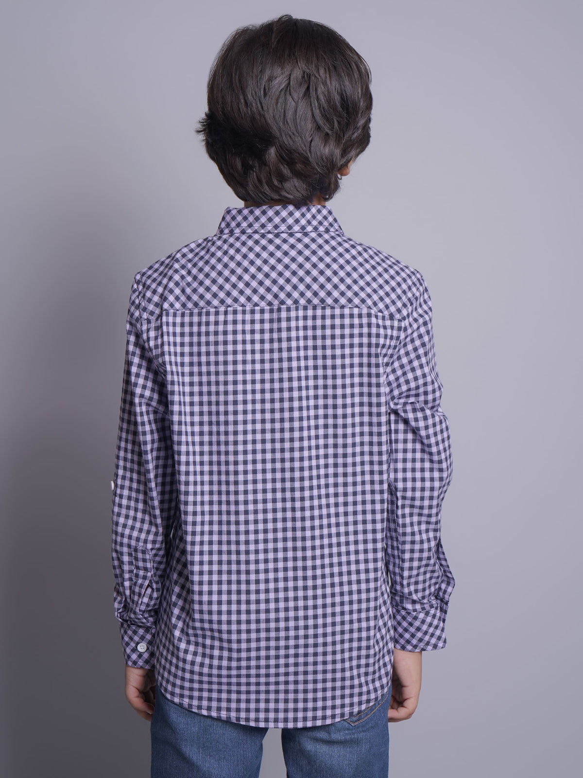 Camisa informal de manga larga a cuadros azules